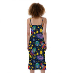 Watercolor Rocket Pattern Print Slim Fit Midi Cami Dress