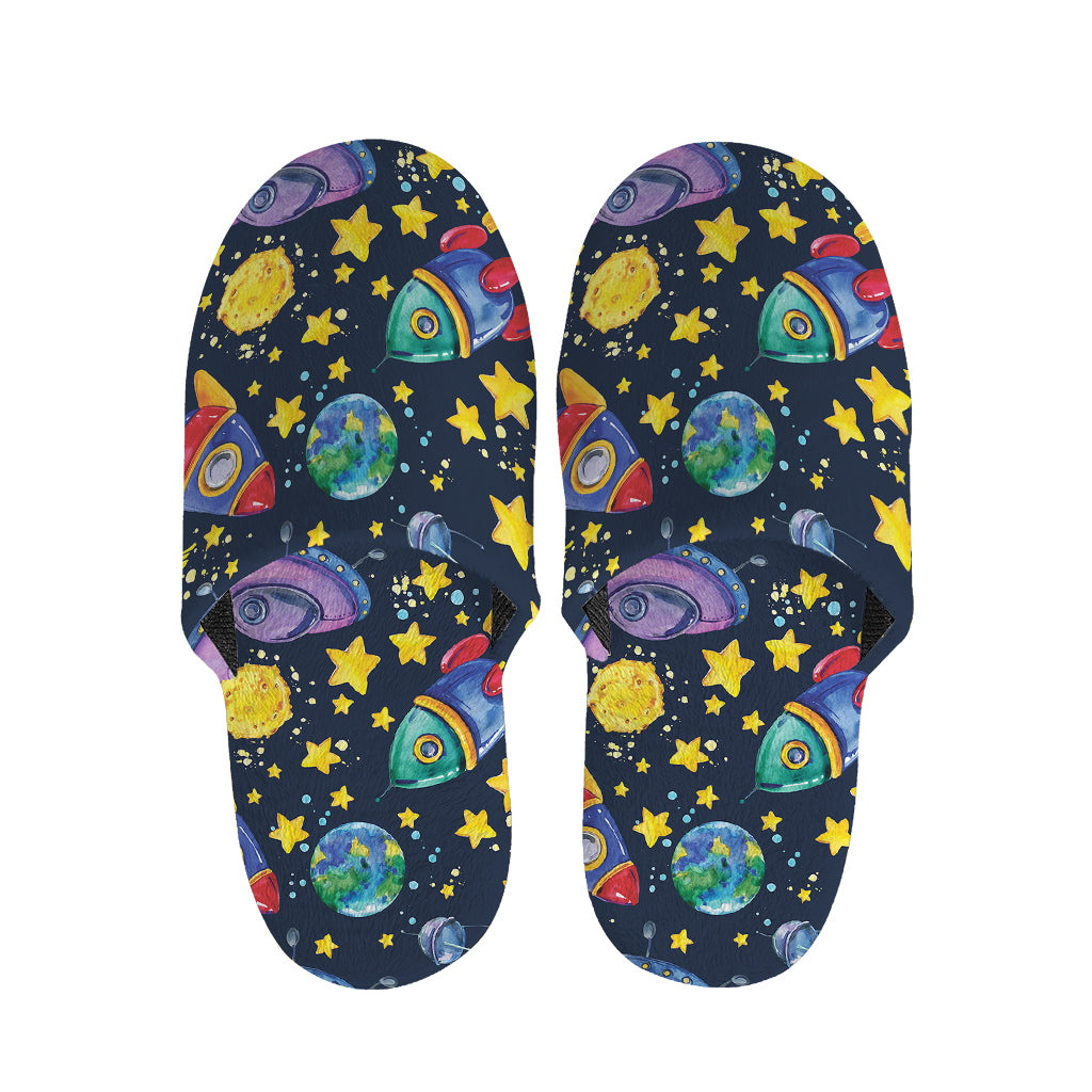 Watercolor Rocket Pattern Print Slippers