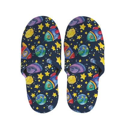 Watercolor Rocket Pattern Print Slippers