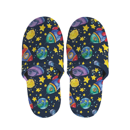 Watercolor Rocket Pattern Print Slippers