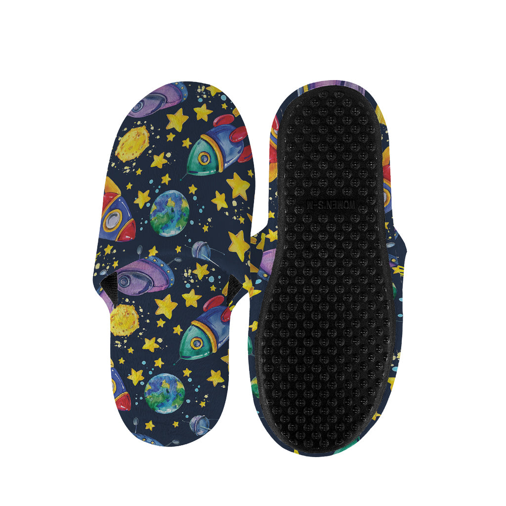 Watercolor Rocket Pattern Print Slippers