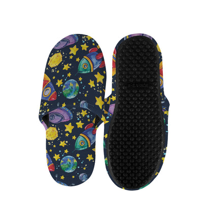 Watercolor Rocket Pattern Print Slippers