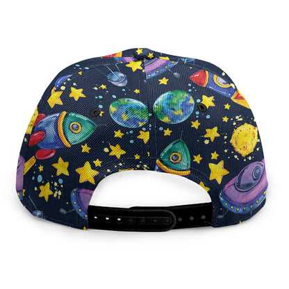 Watercolor Rocket Pattern Print Snapback Cap