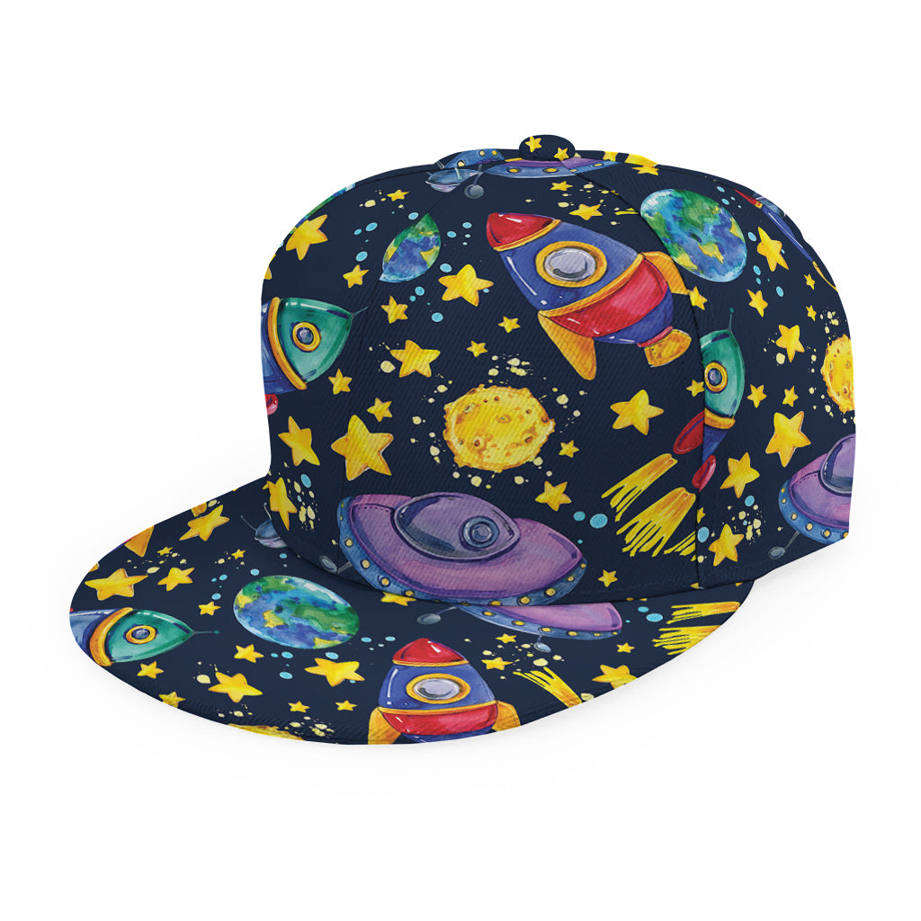 Watercolor Rocket Pattern Print Snapback Cap