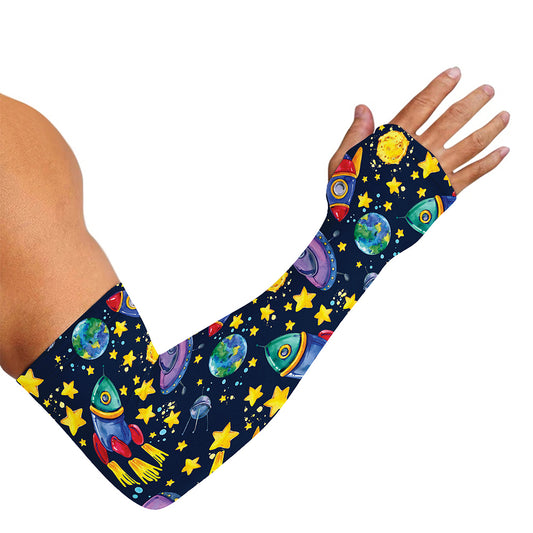 Watercolor Rocket Pattern Print Sun Protection Arm Sleeves