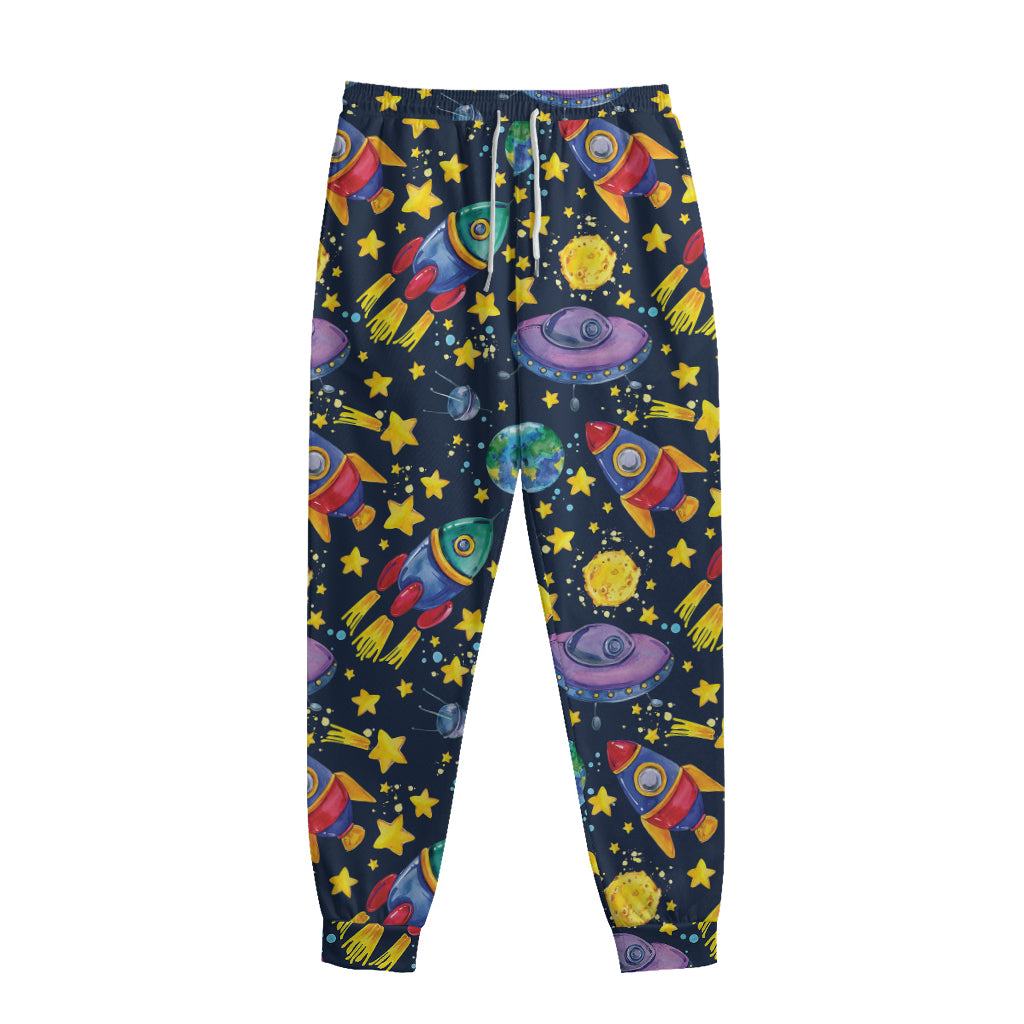 Watercolor Rocket Pattern Print Sweatpants