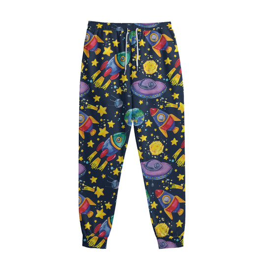 Watercolor Rocket Pattern Print Sweatpants