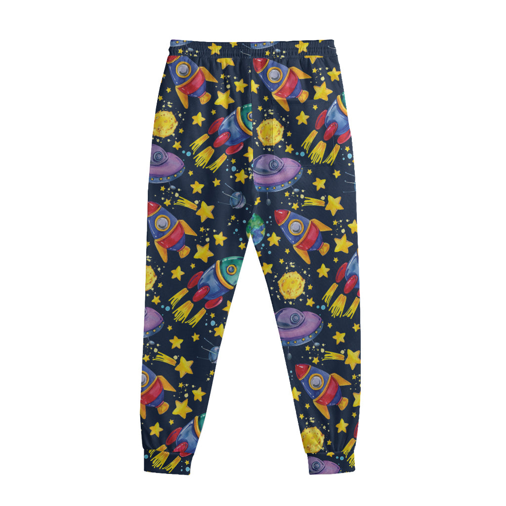 Watercolor Rocket Pattern Print Sweatpants