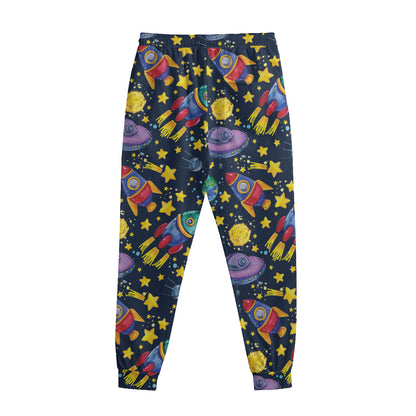 Watercolor Rocket Pattern Print Sweatpants