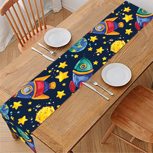 Watercolor Rocket Pattern Print Table Runner