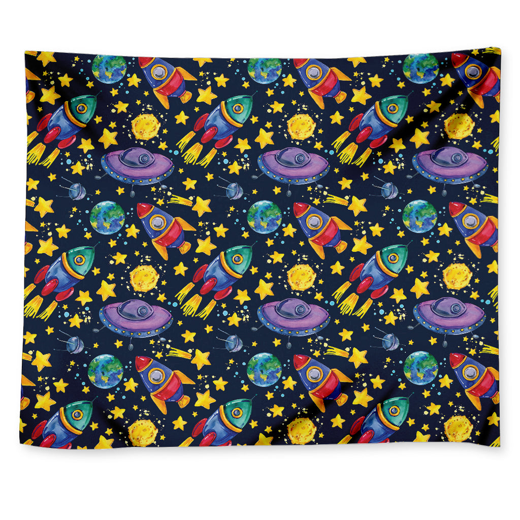 Watercolor Rocket Pattern Print Tapestry
