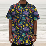 Watercolor Rocket Pattern Print Textured Short Sleeve Shirt
