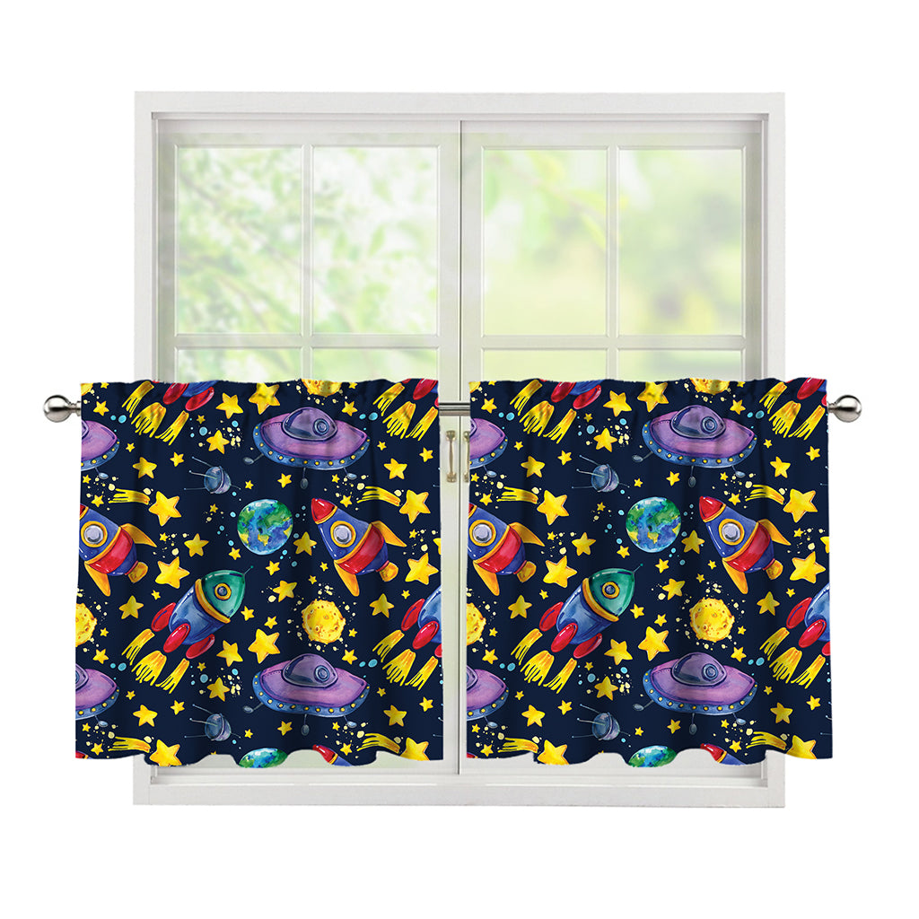 Watercolor Rocket Pattern Print Tier Curtains