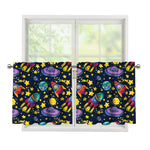 Watercolor Rocket Pattern Print Tier Curtains
