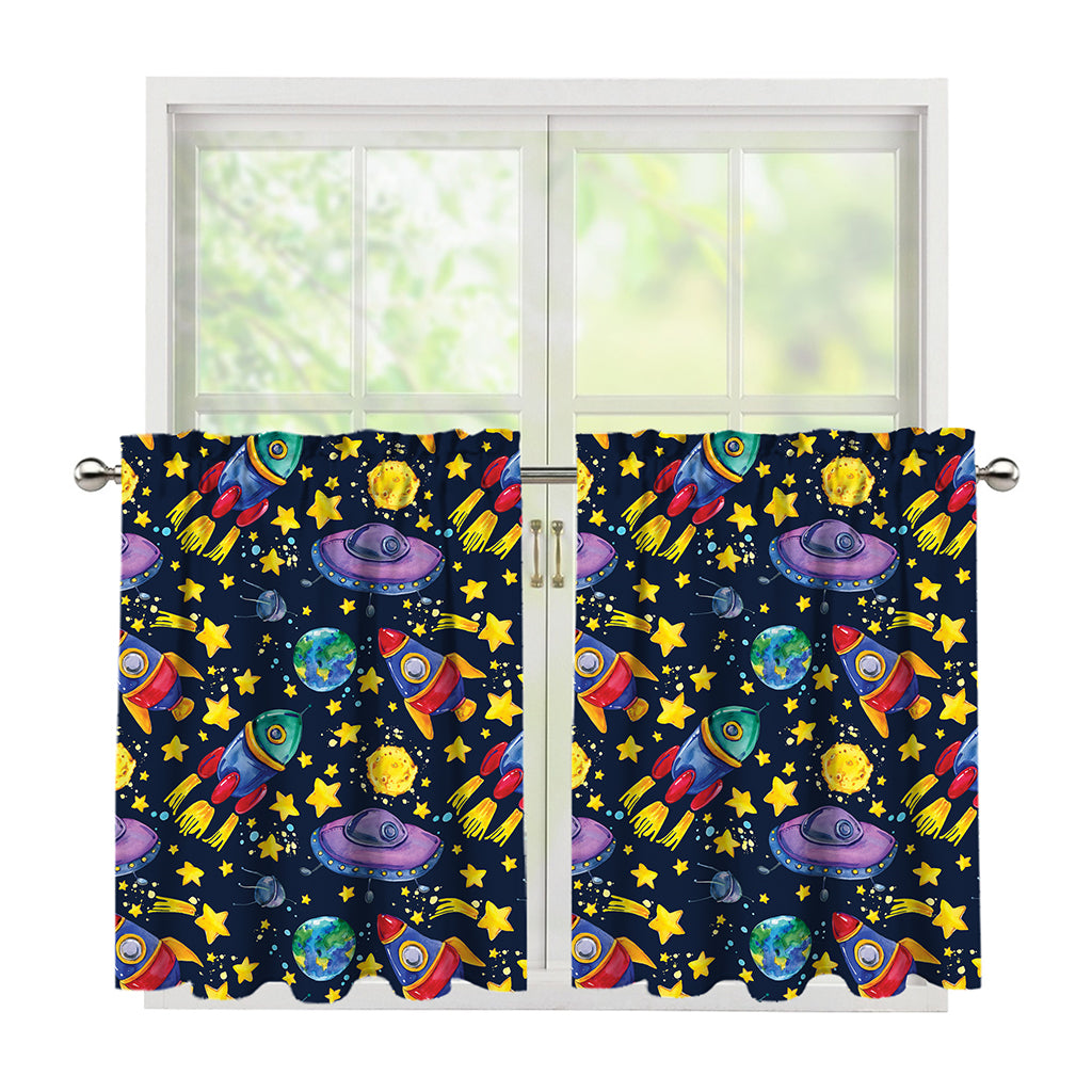 Watercolor Rocket Pattern Print Tier Curtains