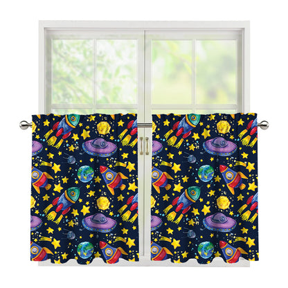 Watercolor Rocket Pattern Print Tier Curtains