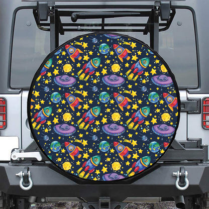 Watercolor Rocket Pattern Print Tire Cover