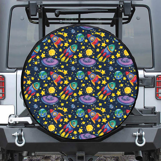 Watercolor Rocket Pattern Print Tire Cover