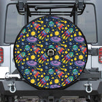 Watercolor Rocket Pattern Print Tire Cover With Camera Hole