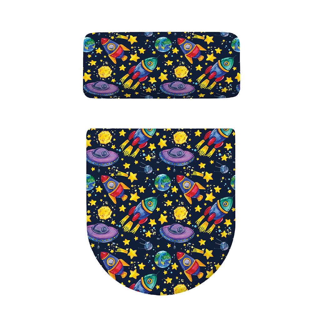 Watercolor Rocket Pattern Print Toilet Lid And Tank Cover Set
