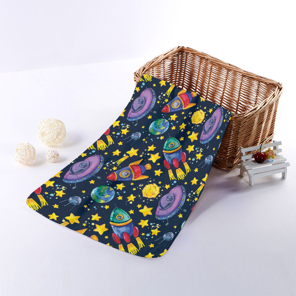 Watercolor Rocket Pattern Print Towel