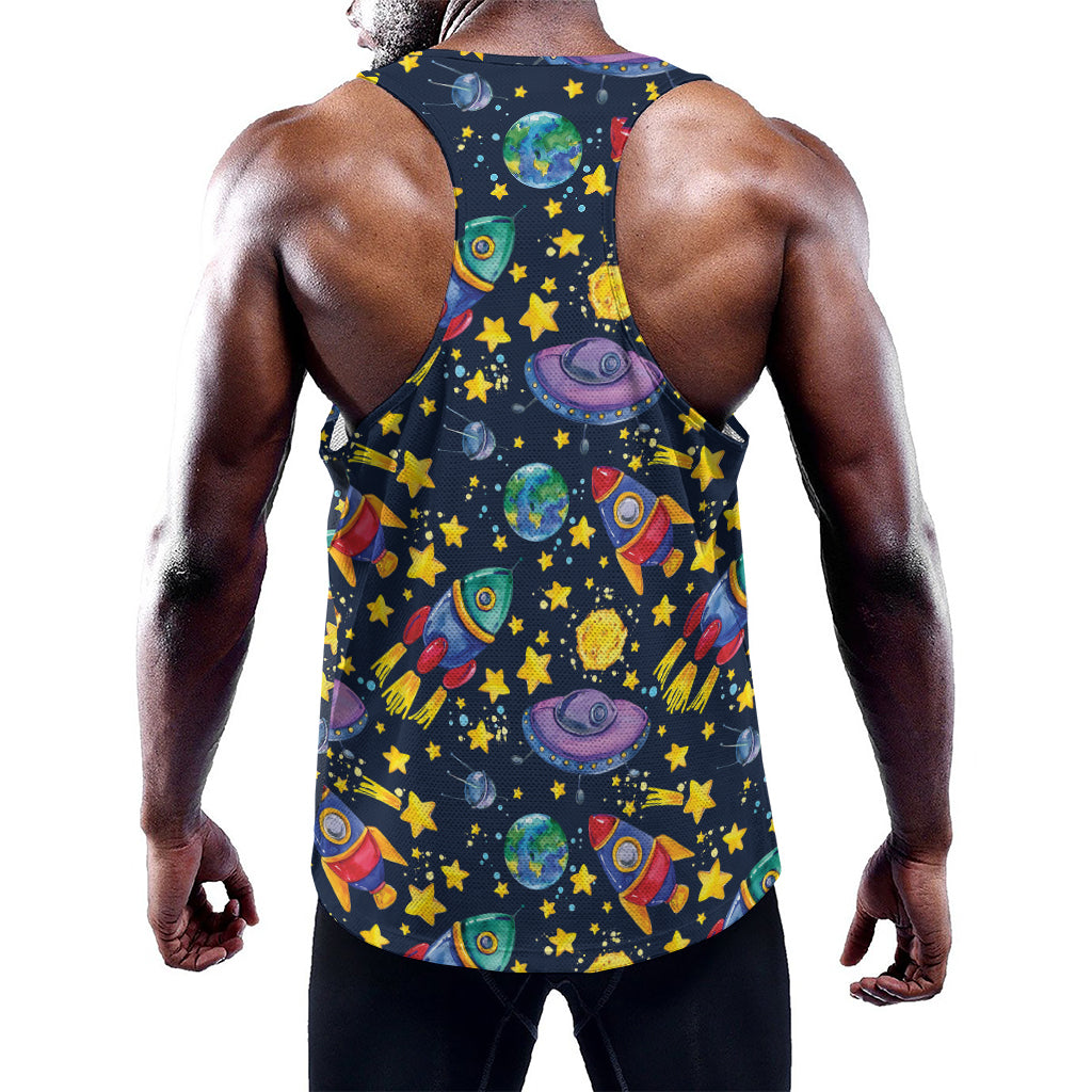 Watercolor Rocket Pattern Print Training Tank Top