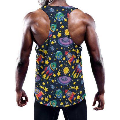 Watercolor Rocket Pattern Print Training Tank Top