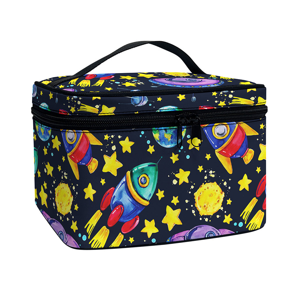 Watercolor Rocket Pattern Print Travel Makeup Bag