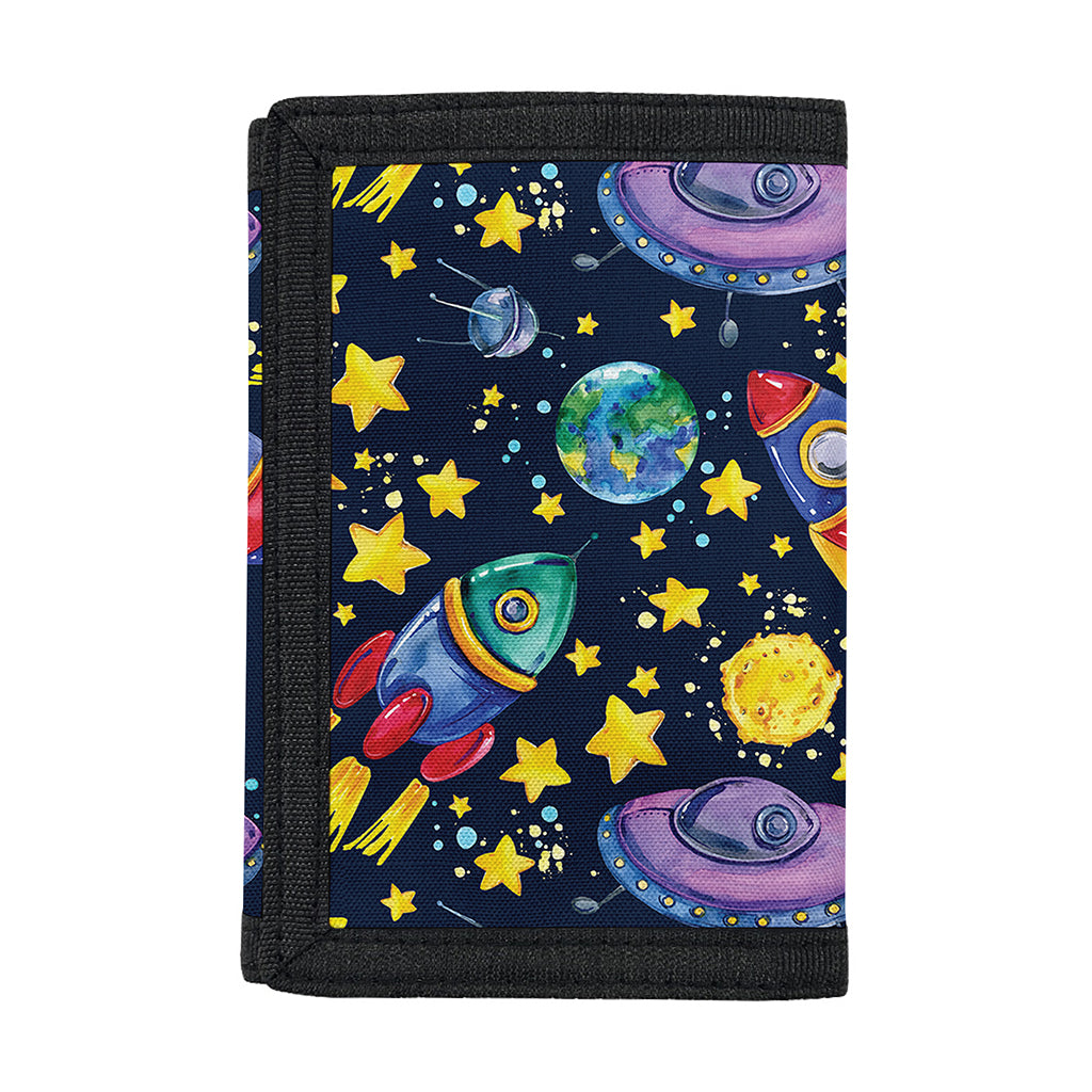 Watercolor Rocket Pattern Print Trifold Wallet