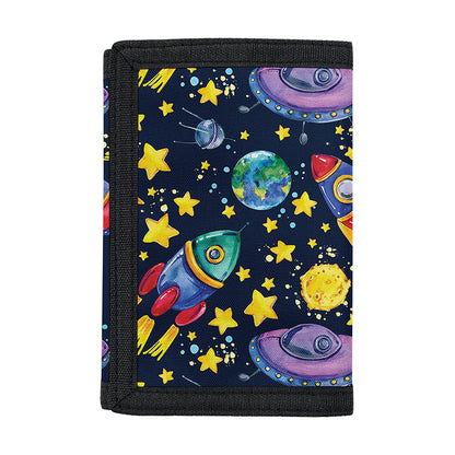 Watercolor Rocket Pattern Print Trifold Wallet