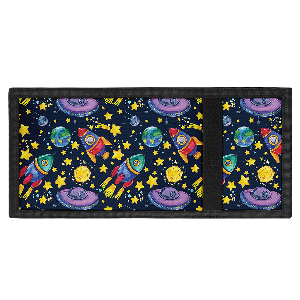 Watercolor Rocket Pattern Print Trifold Wallet