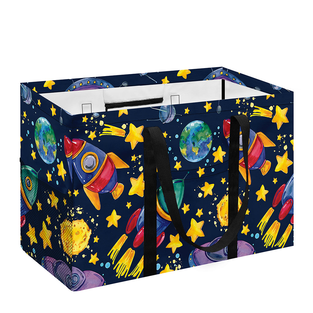 Watercolor Rocket Pattern Print Utility Tote Bag
