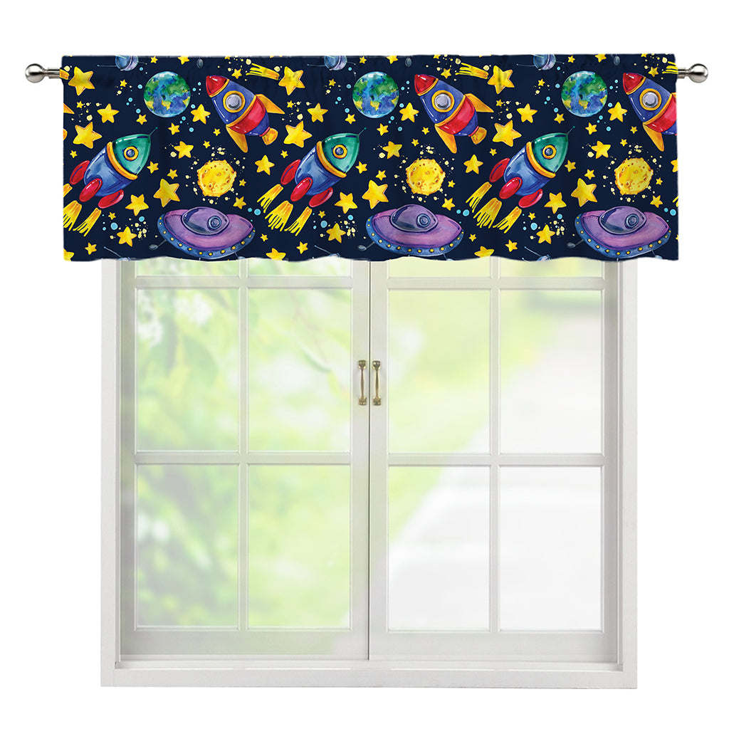 Watercolor Rocket Pattern Print Window Valance