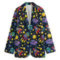 Watercolor Rocket Pattern Print Women's Blazer