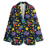 Watercolor Rocket Pattern Print Women's Blazer