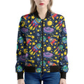 Watercolor Rocket Pattern Print Women's Bomber Jacket