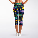 Watercolor Rocket Pattern Print Women's Capri Leggings