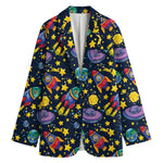 Watercolor Rocket Pattern Print Women's Cotton Blazer