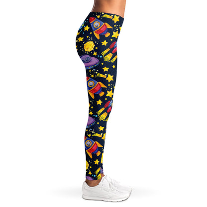 Watercolor Rocket Pattern Print Women's Leggings
