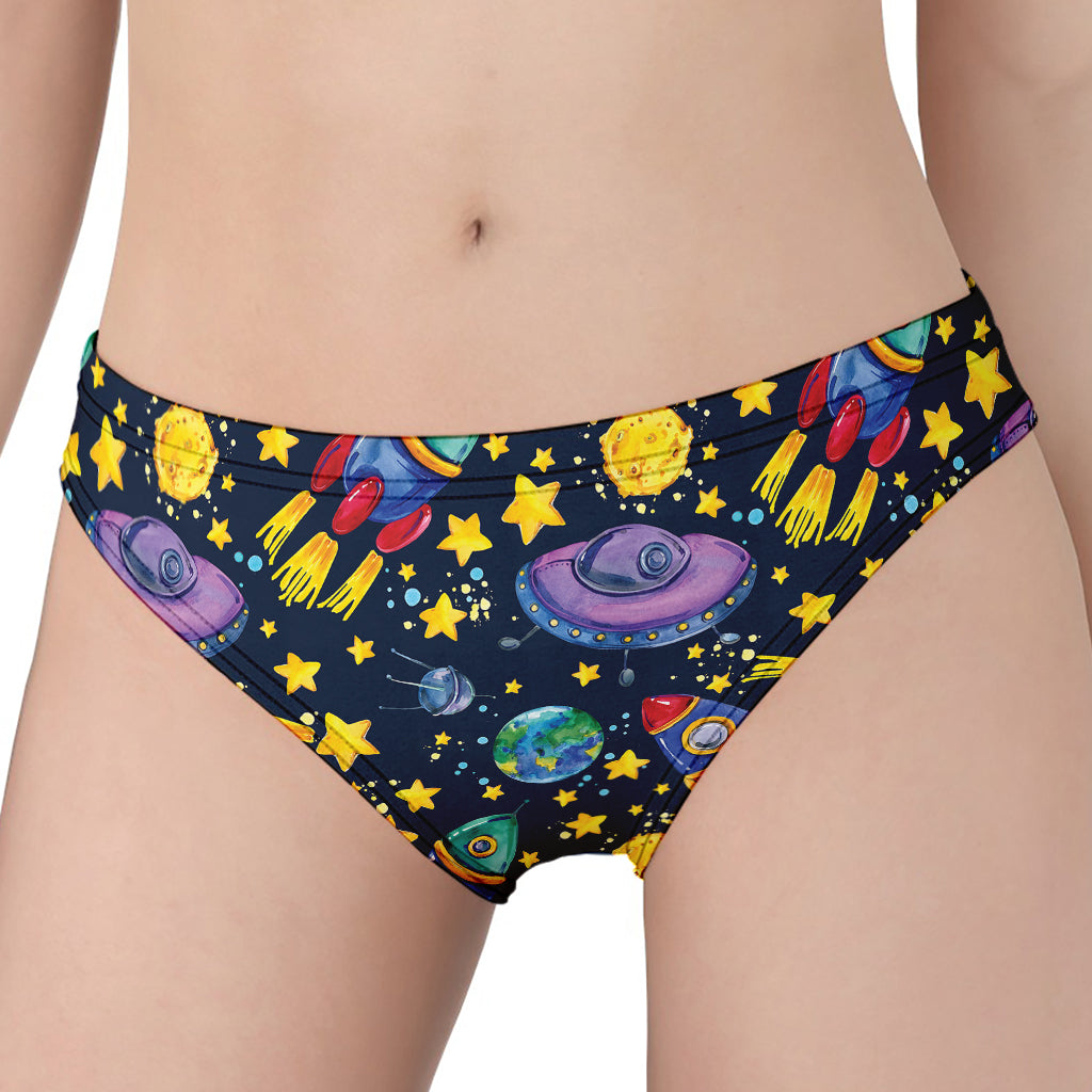 Watercolor Rocket Pattern Print Women's Panties