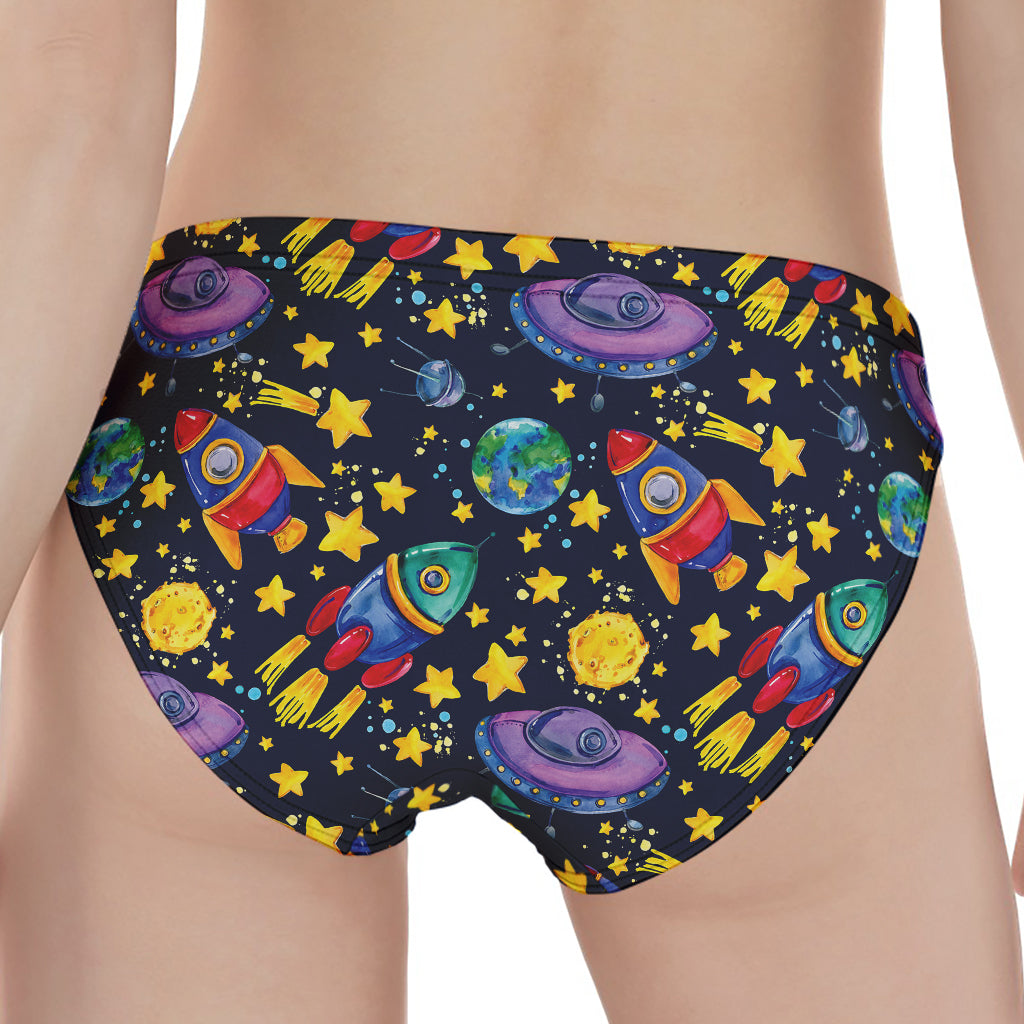 Watercolor Rocket Pattern Print Women's Panties