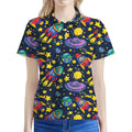 Watercolor Rocket Pattern Print Women's Polo Shirt