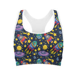 Watercolor Rocket Pattern Print Women's Sports Bra