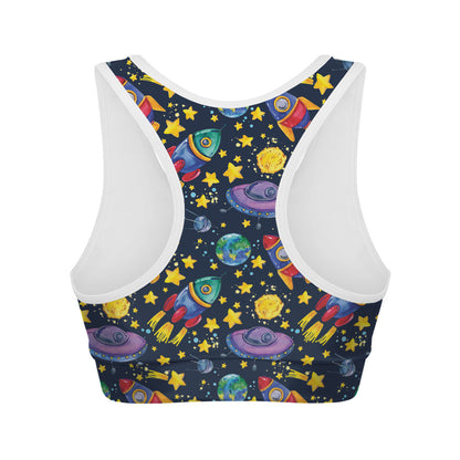 Watercolor Rocket Pattern Print Women's Sports Bra