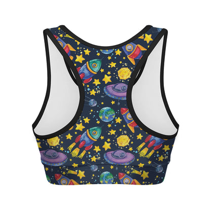 Watercolor Rocket Pattern Print Women's Sports Bra