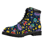 Watercolor Rocket Pattern Print Work Boots