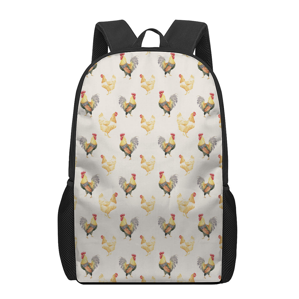 Watercolor Rooster Pattern Print 17 Inch Backpack