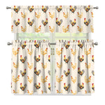 Watercolor Rooster Pattern Print 3 Piece Kitchen Curtains