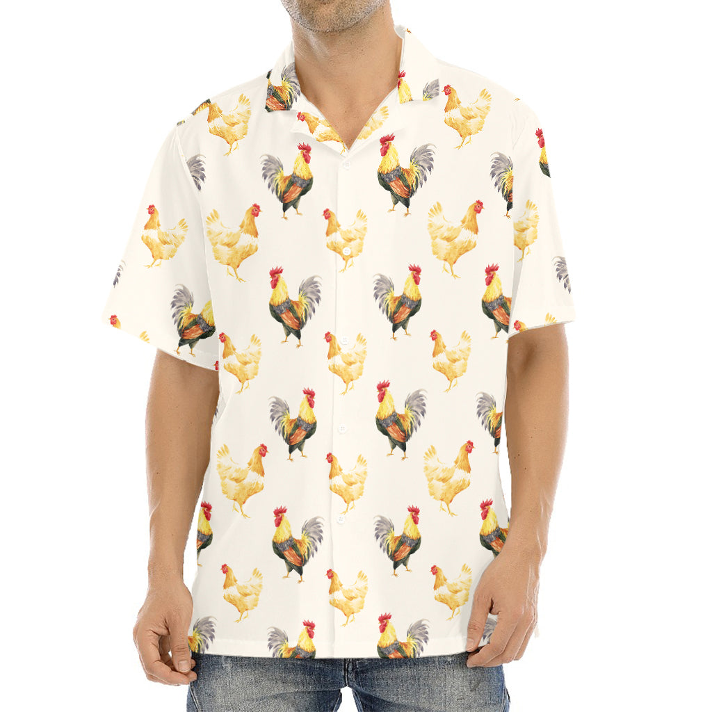 Watercolor Rooster Pattern Print Aloha Shirt