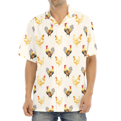 Watercolor Rooster Pattern Print Aloha Shirt